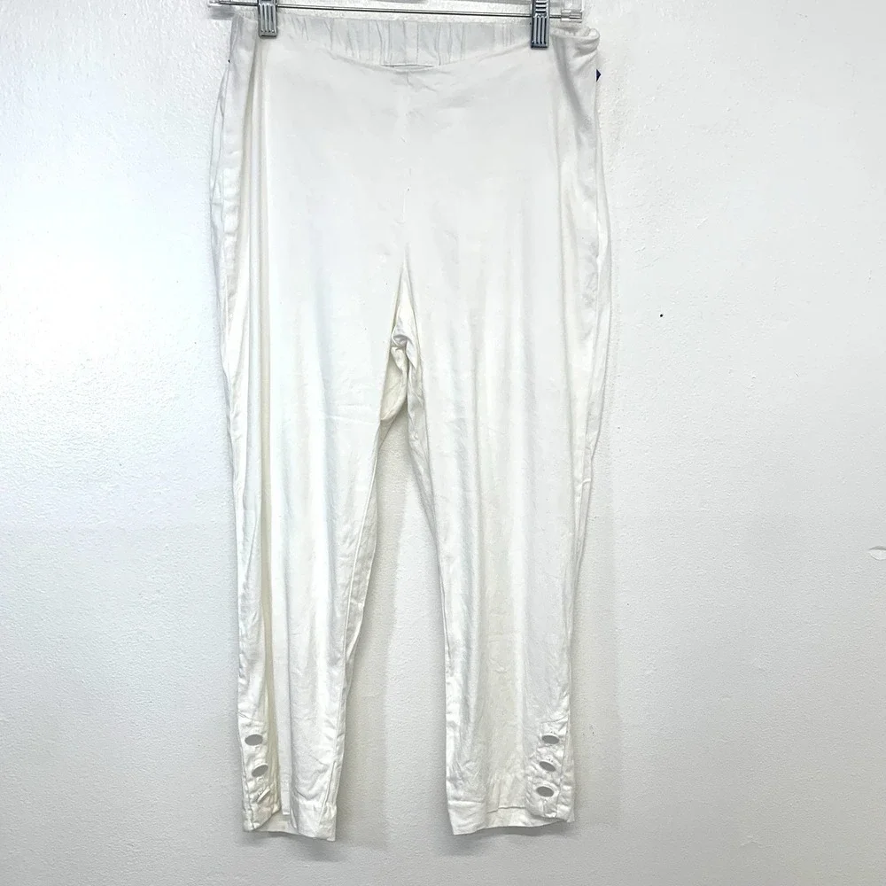 J Jill Love Linen White Pants Crop Side Zip Small Petite Stretch Vacation Resort